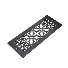 "Reggio Register Scroll Series Victorian Floor Vent Cover Grille, Black Cast Iron, Rust-Resistant, Fits 6x12 Opening, with Mounting Holes, Made in The USA"