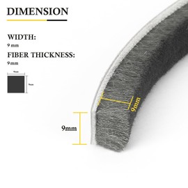fowong Draught Excluder for Doors, Windows Brush Seal Weatherstrip 4.9m(L) x 9 mm(W) x 9mm(T) Insulation Tape Draught Excluder for Door, Air Stopper for Sliding Window- Grey