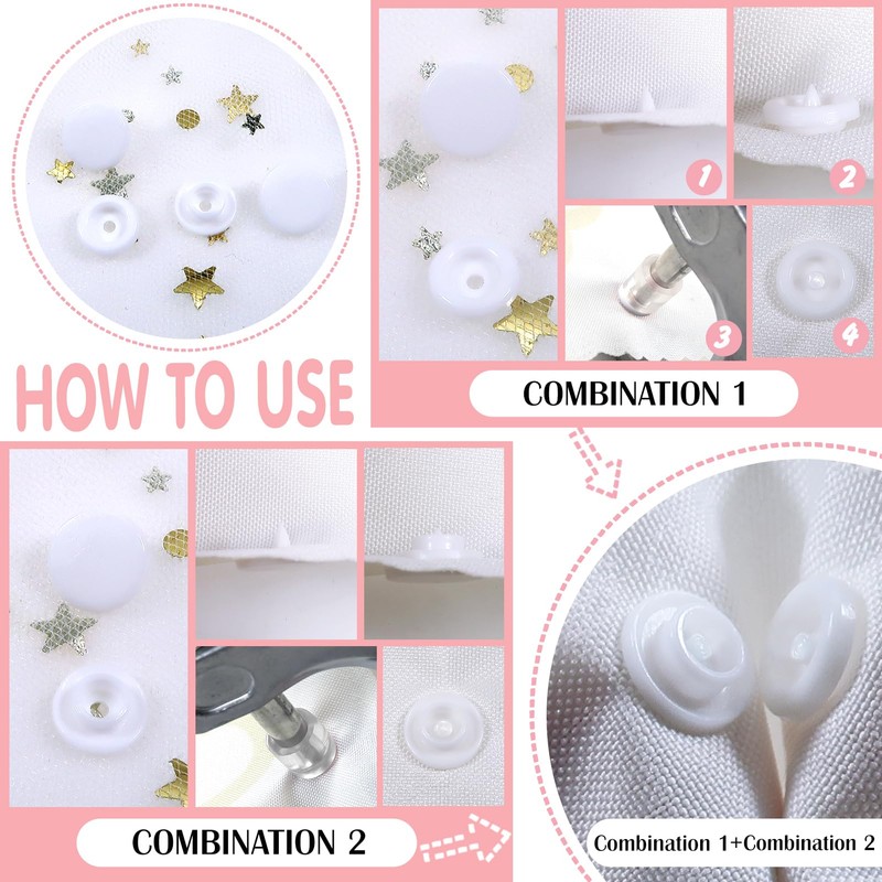 TOAOB 120 Sets T5 Snap Button Fasteners Plastic White Press