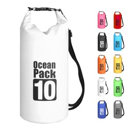 MORAINJAY 10L White Dry Bags, Waterproof Bag with Long Adjustable Shoulder Strap,Large/Small Capacity 2L 5L 10L 15L 20L 30L Dry Sack for Outdoor Camping,Rafting,Swimming,Boating,Surfing