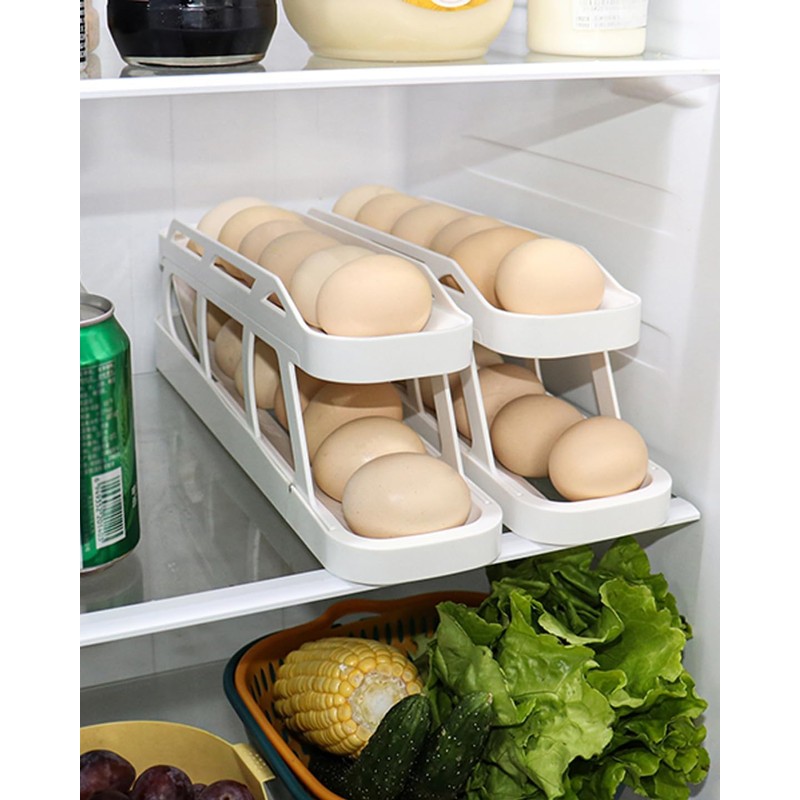Rolling Egg Dispenser For Refrigerator, Egg Holder Space Saving Automatic