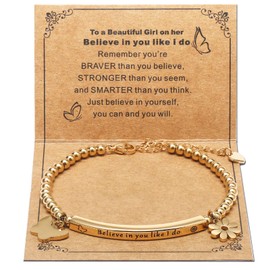 DS Inspirational Bracelet for Women Butterfly Daisies Charm Believe in you like i do friendship Bracelets Exquisite Stainless Steel jewelry Birthday Gift To Daughter Sister Best Friend Bestie-Gold