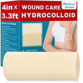 WUYUAN Hydrocolloid Roll for Wound Care, 4in*3.3ft Hydrocolloid Bandages with Self-Adhesive, Extra Large Hydrocolloid Patch Bandages Cut-to-Size, Ultra Absorbent, Waterproof