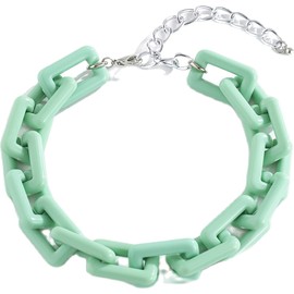 Colorful Chunky Resin Link Chain Necklaces Candy Color Acrylic Choker Dainty Lightweight Thick Punk Indie Y2k Paperclip Collar Jewelry for Women-Green
