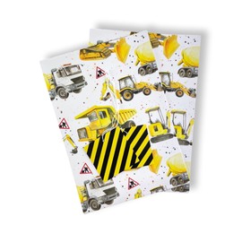 Construction Gift wrap - diggers - dumper trucks - bull dozer - builder - birthday - Christmas - 100% recycled and recyclable - 2 sheets and 2 tags
