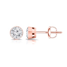 Diamond Wish - 0.15 Carat Lab Grown Diamond Round Stud Earrings in 14K Rose Gold (G-H, SI2-I1, cttw) Bezel Set Screw Back