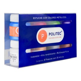 Set Con 8 Piezas De Acrilico Politec 30ml Metalico