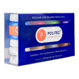 Set Con 8 Piezas De Acrilico Politec 30ml Metalico