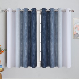 VEHEDE Ombre Dark Blue and White Colour Gradient Thermal Curtain Cold Protection Curtains with Eyelets, Living Room Sound Insulation Opaque, Window Heat Insulating Curtains 160 cm Long, H 160 x W 132