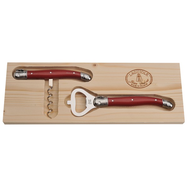 Jean Dubost Laguiole Corkscrew & Bottle Opener Set With Handles, Red
