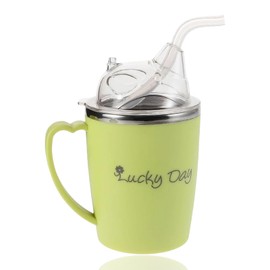 350ml Sippy Cup with Straw, Green Beakers for Elderly 3-in-1 Non Spill Cups for Elderly, Drinking Cups with Lids and Straws Suitable for The Elderlys and People with Limited Mobility