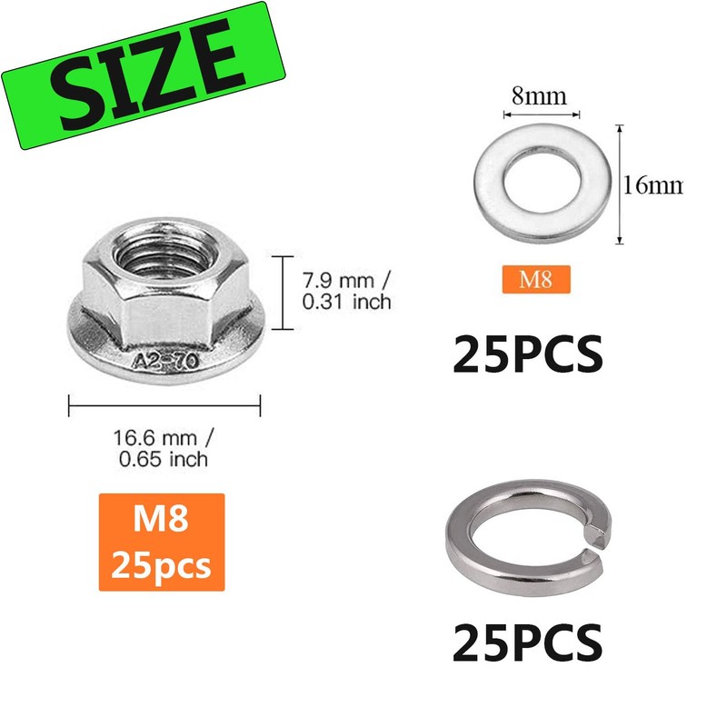 M8 x 1.25mm Serrated Flange Hex Lock Nuts, Hincell 75pcs