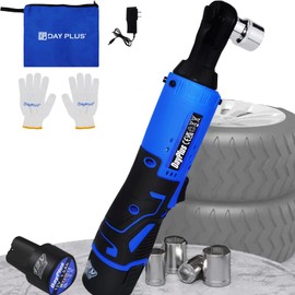 ZanGe Battery-Powered Cordless Electric Ratchet Wrench, 3/8" Square Drive Ratchet w/Fast Recharger, 40 Ft-lbs Electric Power Ratchet Set w/ 7 Sockets Set, Forward/Reverse Switch