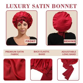 GUGUGO Silk Bonnet for Sleeping, Silk Bonnet, Adjustable Silk Cap, Sleep Cap Silk, Sleep Cap Women, Satin Bonnet, Sleeping Cap, Red