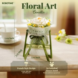 ROBOTIME 3D Flower Puzzle Model Kits for Adults to Build Floral Sets Bouquet Decoration Birthday Gifts for Women Craft Home Display with Stand, Camellia, AF011