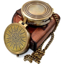 Vintage Style Brass Antique Compass with Leather Case Wanderful Engraved Design for Love Husband/Wife Valentine Day Gift Camping Compass