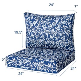 JMKaixin Outdoor Seat/Back Deep Chair Cushion Set for Patio Furniture - Lounge Chair Cushions with Zipper - Water-Resistant Patio Chair Cushions 24x24