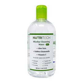 Agua Micelar con Vitamina C, aloe vera, manzanilla y centella, ideal para limpiar y desmaquillar, no requiere enjuague, 500 ml.