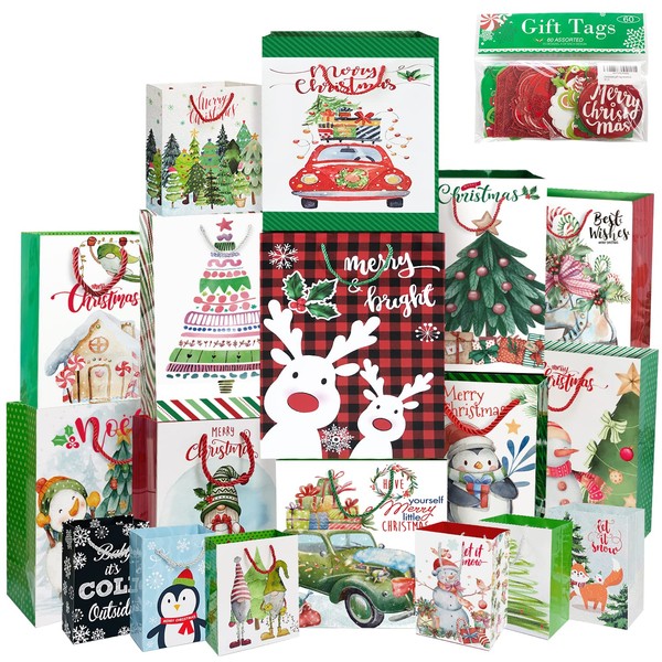 Party Funny 24 Christmas Gift Paper Bags Bulk with handles