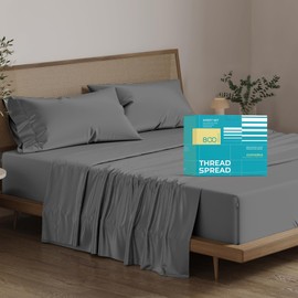 THREAD SPREAD 100% Egyptian Cotton Sheets Full Size - 800 Thread Count 4 PC Deep Pocket Full Size Sheets Set, Silky Soft Cooling Sateen Weave Luxury Hotel Sheets, Fits Mattress Upto 18" - Dark Grey