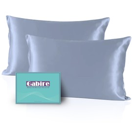 Gabire Mulberry Silk Pillowcases Set of 2, Both Sides Real Silk Pillowcase for Hair and Skin Cool Pillowcase Organic Silk Pillowcase 2 Pack with Hidden Zipper, Dusty Blue, Standard (20"×26")
