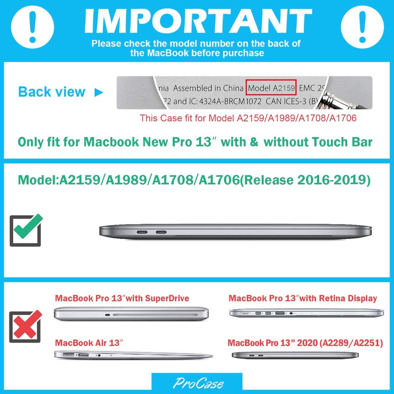 ProCase for MacBook Pro 13 Case 2019 2018 2017 2016