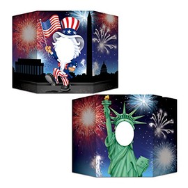 Beistle Reversible Patriotic Photo Booth Props, 37” x 25”, 2 Pack – Statue of Liberty & Uncle Sam Backdrop, Fourth of July Party Decorations