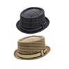 FIDRA Checked Porkpie Hat with Stripe Band, 2 Colours (Charcoal