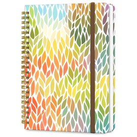 DHGPTS Spiral Journal Notebook, A5 Cute Notebooks for Women Men, College Ruled Hardcover Notebook for Work & Note Taking, 60 Pages Double-Wire Journals for Writing, Cute Colorful Leaf