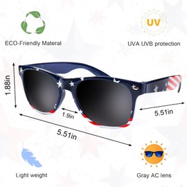 Habbiful 3 Pcs Classic Rectangular Patriotic Sunglasses - Red, White, Blue USA Flag Sunglasses for Men Women - Independence Day, Memorial Day, Birthday Accessories