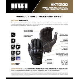 HWI Gear HKTG100 Glove, Cut-Resistant, Ergonomic Cut, Fire Resistant, Wrapped Finger, Black XSM