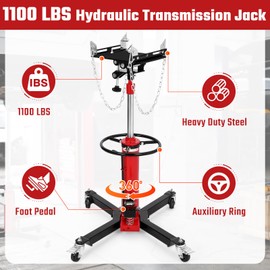 GarveeTech Transmission Jack, 1100 LBS, 1/2 T Capacity, 34 in-68 in Lifting Range, 2 Stage Adjustable Hydraulic Telescopic Jack Stand with Foot Pedal, 360° Swivel Wheels, Brakes