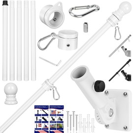 Flag Pole Kit, 6 FT Flag Pole for Outside House, with Heavy Duty Holder Bracket, Aluminum Alloy Tangle Free Rings, Thickened Stainless Steel Flagpoles for Residential, Outdoor or Porch, 1 Inch White