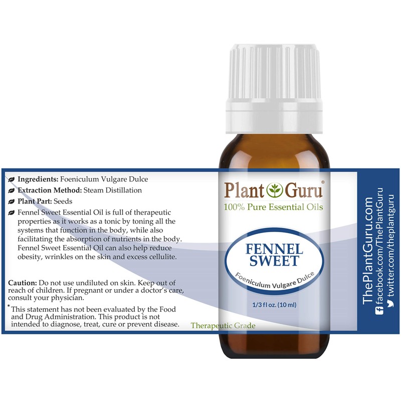 Fennel Sweet Essential Oil 10 ml 100% Pure Undiluted Therapeutic