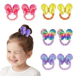 Dalababa 8 Pcs Glitter Butterfly Hair Ties for Girls, Sequin Elastics Pigtail Ponytail Holders, Colorful Sparkle Shiny Hair Bobbles Bands Scrunchies Accessories Decoration for Toddlers Kids