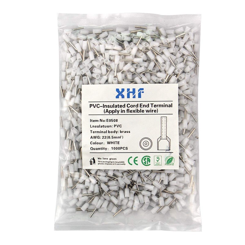 XHF 1000 PCS AWG 22/0.5mm² Wire Ferrules Insulated Copper Crimp