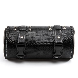APEBAZY Universal Motorcycle Handlebar Bag Quick Release Crocodile PU Leather Waterproof Tool Bag with 2 Fixing Straps