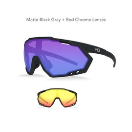 Hot Buttered HB - Performance Sunglasses SPIN – Outdoor Sports Eyewear, Men and Women - Cycling, Running – UV Protection - Matte Black/Blue, Red Chrome