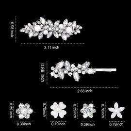 YISSION 22 Pcs Rhinestone Hair Clips Crystal Hair Barrettes with Pearl Silver Hair Clips Decorative Flower Hair Pins Wedding Bridal Rhinestone Hair Accessories for Women Girls (Combination 3)