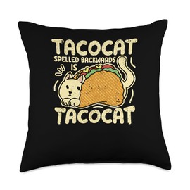 Funny Cinco De Mayo Shirt Mexican Gifts Men Women Spelled Backward is Tacocat Love Cat and Taco Funny Throw Pillow, 18x18, Multicolor
