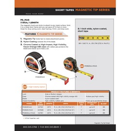 Keson PG1825VMAG Short Tape Measure with Nylon Coated Steel Blade and Magnetic Hook End (Graduations: ft., in, 1/8), 1-Inch by 25-Foot