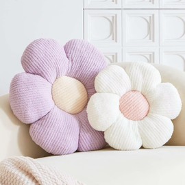VBGYA Flower Pillow, Lavender Flower Decorative Throw Pillows for Bed Couch, Cute Flower Shaped Plush Aesthetic Pillow, Soft 19.6" Daisy Pillow Floor Pillow Seat Cushion