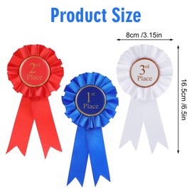 Ymapinc 3Pcs Award Ribbons Rosette, First Place Ribbon 1st 2nd 3rd Place Medals Prize Ribbons Participation Honorable Ribbon Badge for Winner - Blue Red White (3 Pcs)