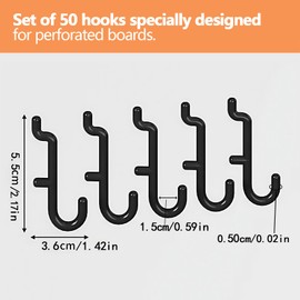 Nivithi Set of 50 J-Shape Pegboard Hooks Kit, Includes Peg Board Organiser Accessories and Perforated Wall Hooks, Heavy Peg Board Hooks are Ideal for Peg Board Hooks for Hanging and Perforated Wall