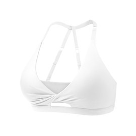 ZAAYO Women's Sports Bras Open Back Workout Gym Bra Padded Medium Impact Yoga Tops with Adjustable Back Straps, White, S