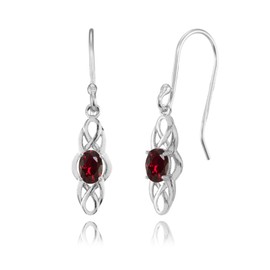 Sterling Silver Created Ruby Celtic Knot Oval Dangle Drop Earrings