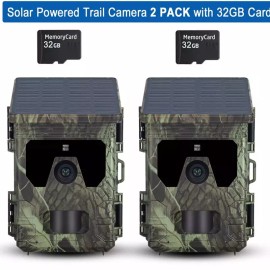 SUNTEKCAM 1/2 Pack Trail Camera Solar 50MP 4K Hunting Game Wildlife Cam Night Vision IP65 - 2 Pack Solar Trail Camera