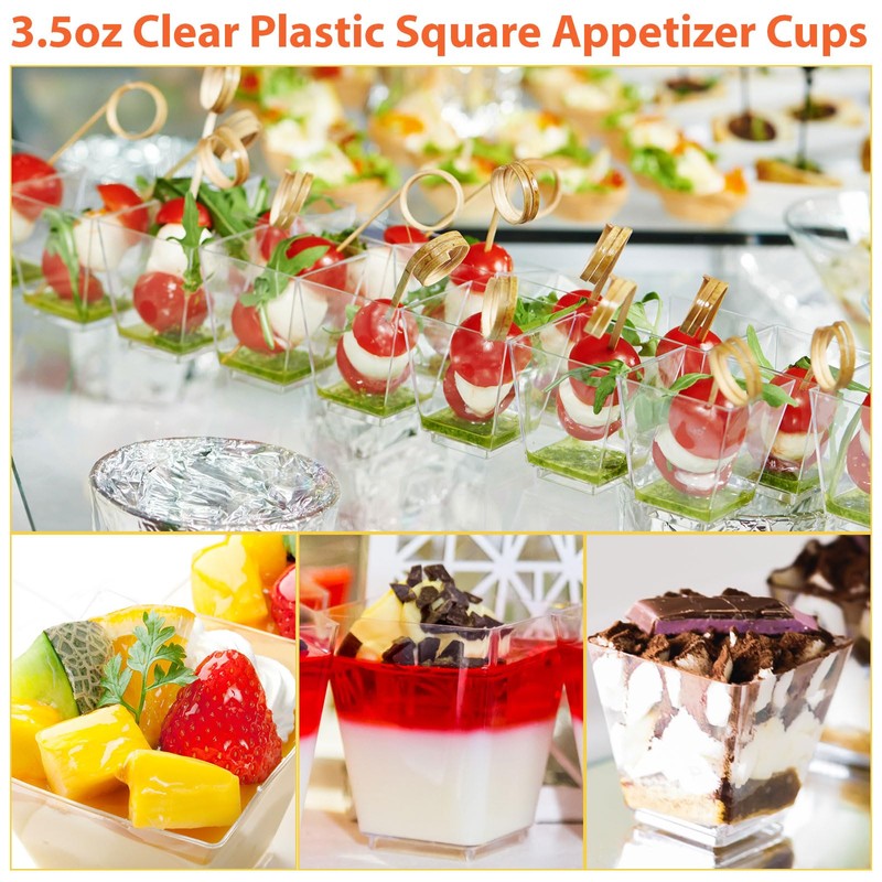 Zubebe 100 Pack 3.5 oz Square Plastic Cups, Appetizer Dessert