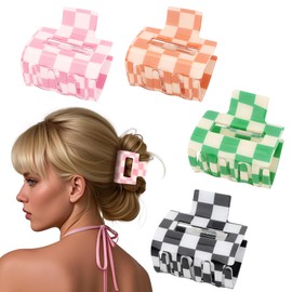 Norbiariz 4Pcs Checkerboard Hair Clips for Women, Cute Claw Clips for Thick or Thin Hair, Strong Hold Claw Clips Accessories