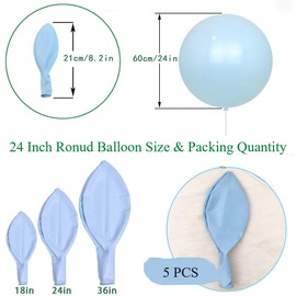 24 Inch Latex Round Balloons 5 Pack Macaron Blue Thick Big Balloons for Photo Shoot Wedding Baby Shower Birthday Party Decorations by IN-JOOYAA